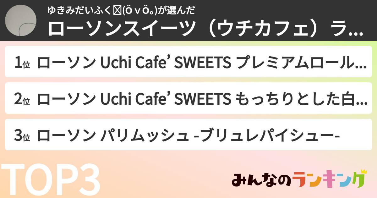 ゆきみだいふく❤(ӦｖӦ｡)さんの「ローソンスイーツ（ウチカフェ）ランキング」