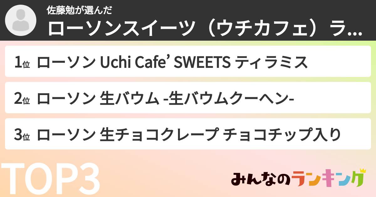 佐藤勉さんの「ローソンスイーツ（ウチカフェ）ランキング」