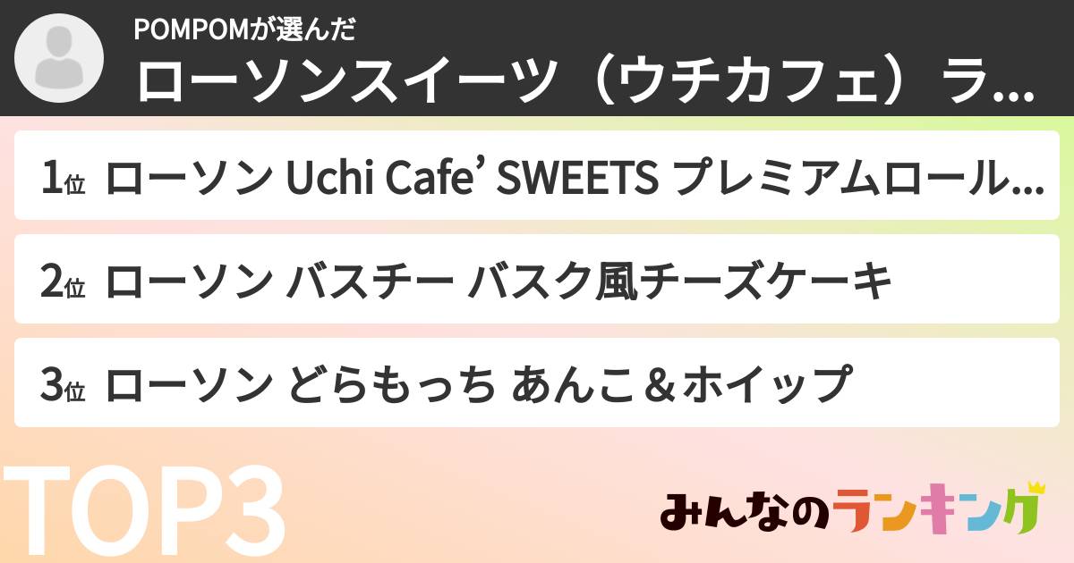 POMPOMさんの「ローソンスイーツ（ウチカフェ）ランキング」