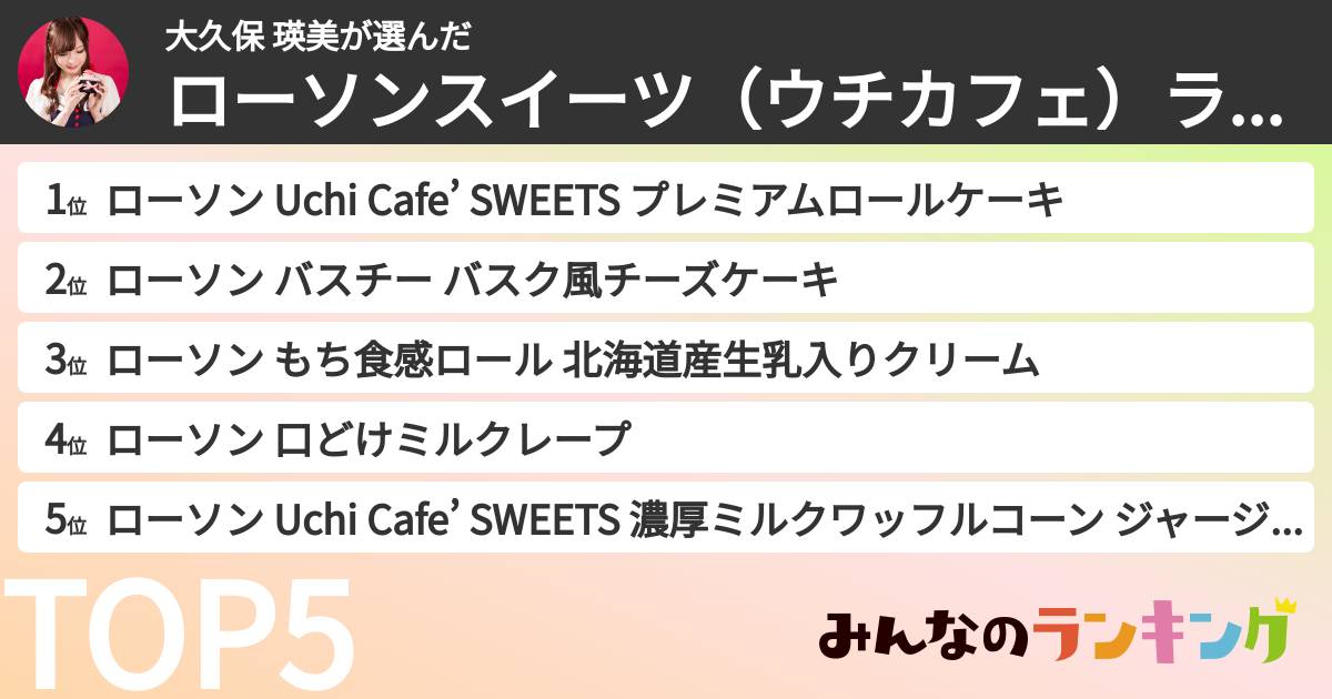 大久保 瑛美さんの「ローソンスイーツ(ウチカフェ)ランキング」