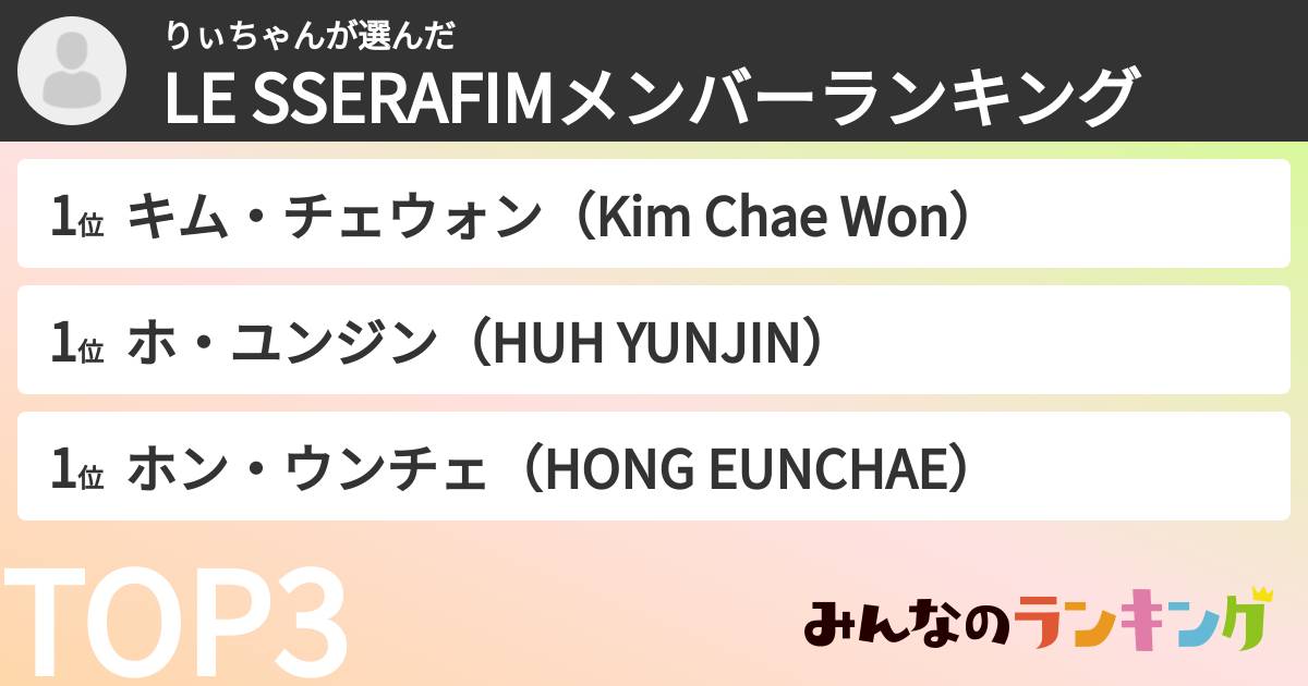りぃちゃんさんの「LE SSERAFIMメンバーランキング」