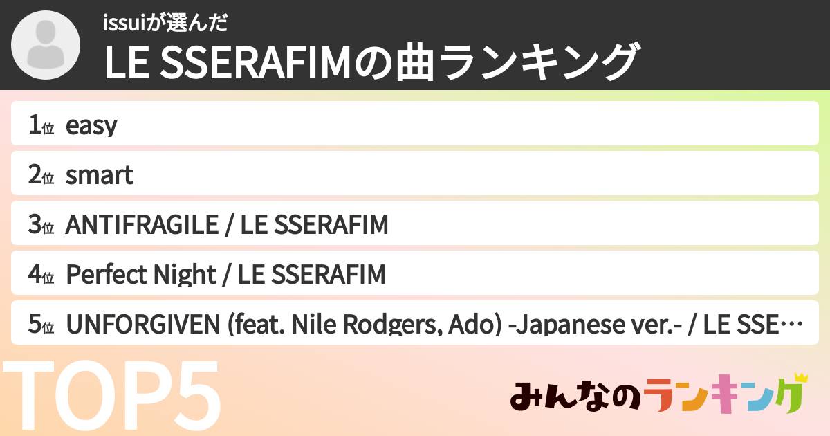 issuiさんの「LE SSERAFIMの曲ランキング」