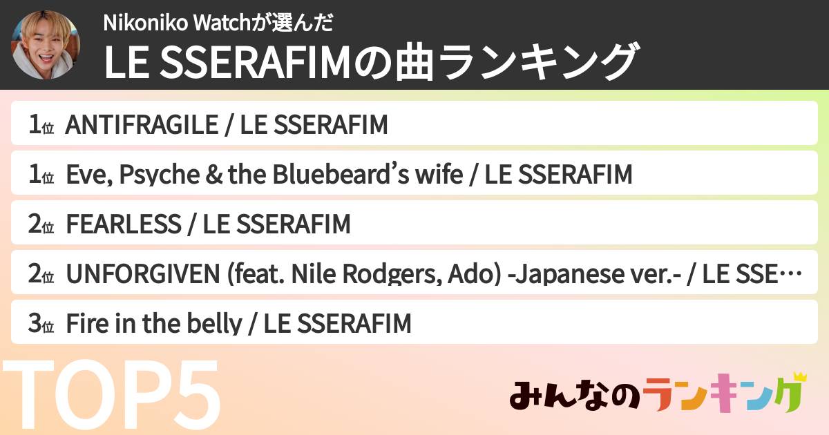 Nikoniko Watchさんの「LE SSERAFIMの曲ランキング」