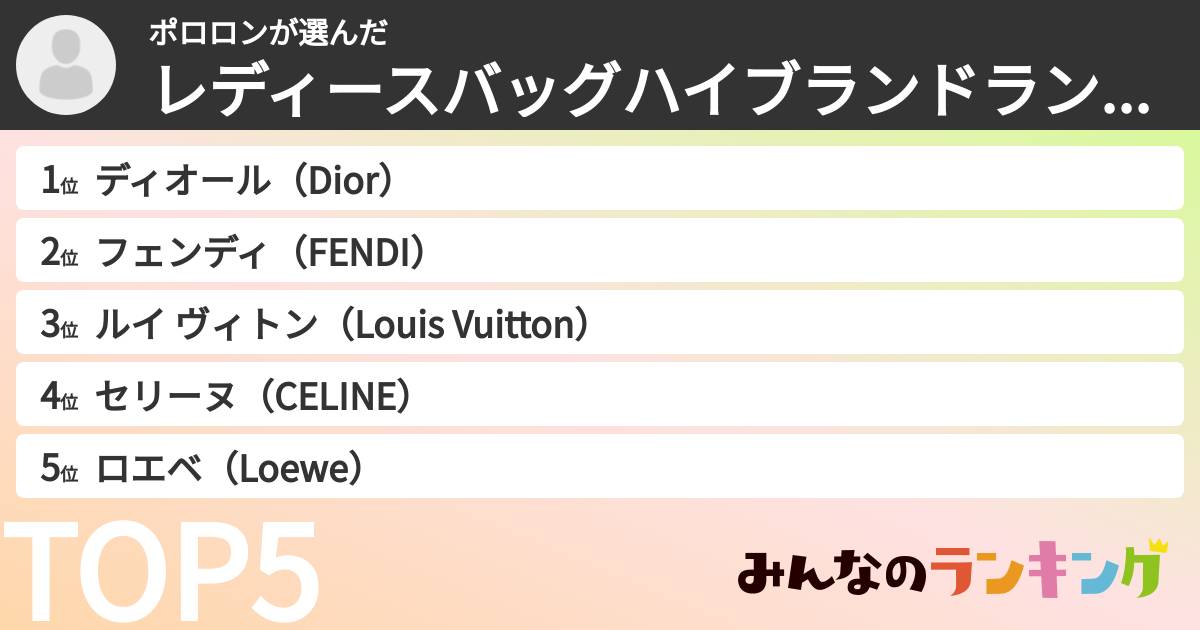 ポロロンさんの「レディースバッグのハイブランドランキング」