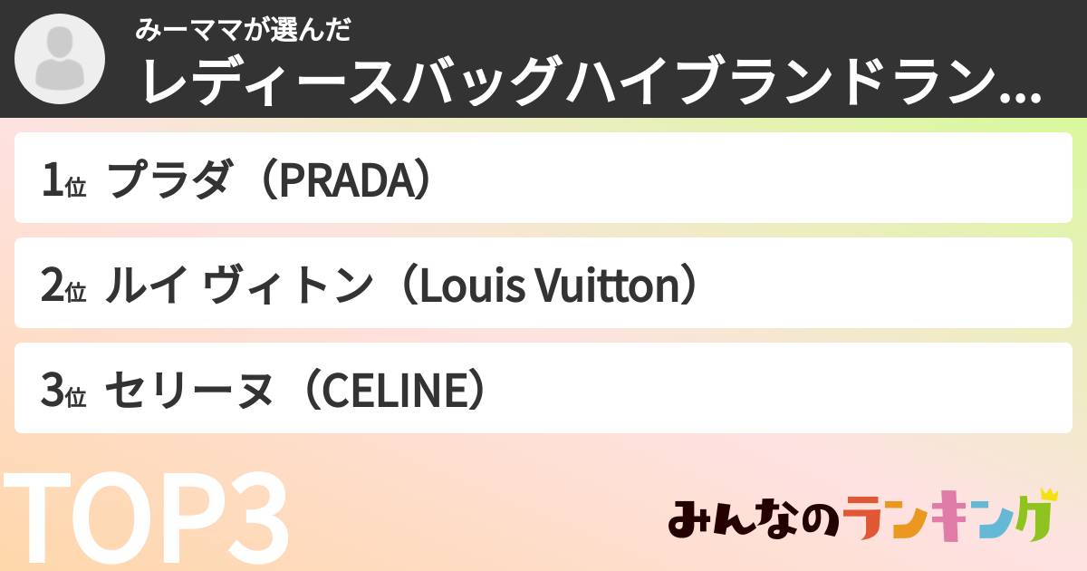 みーママさんの「レディースバッグのハイブランドランキング」