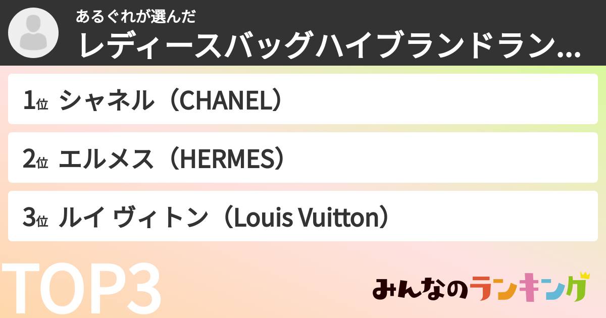 あるぐれさんの「レディースバッグのハイブランドランキング」