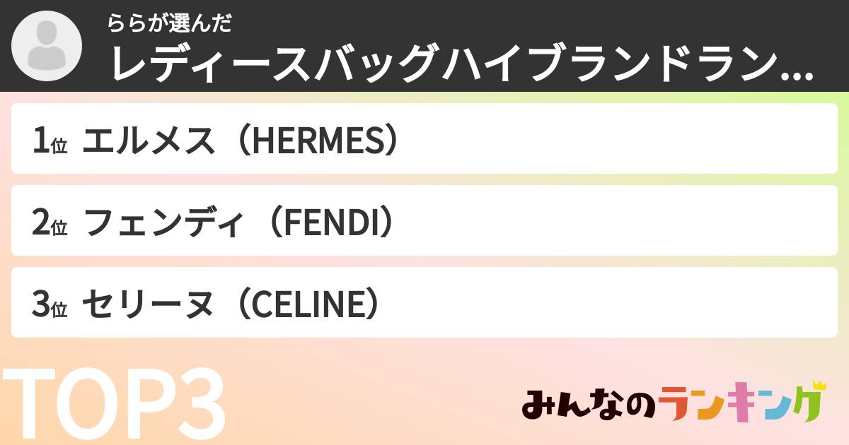 ららさんの「レディースバッグのハイブランドランキング」