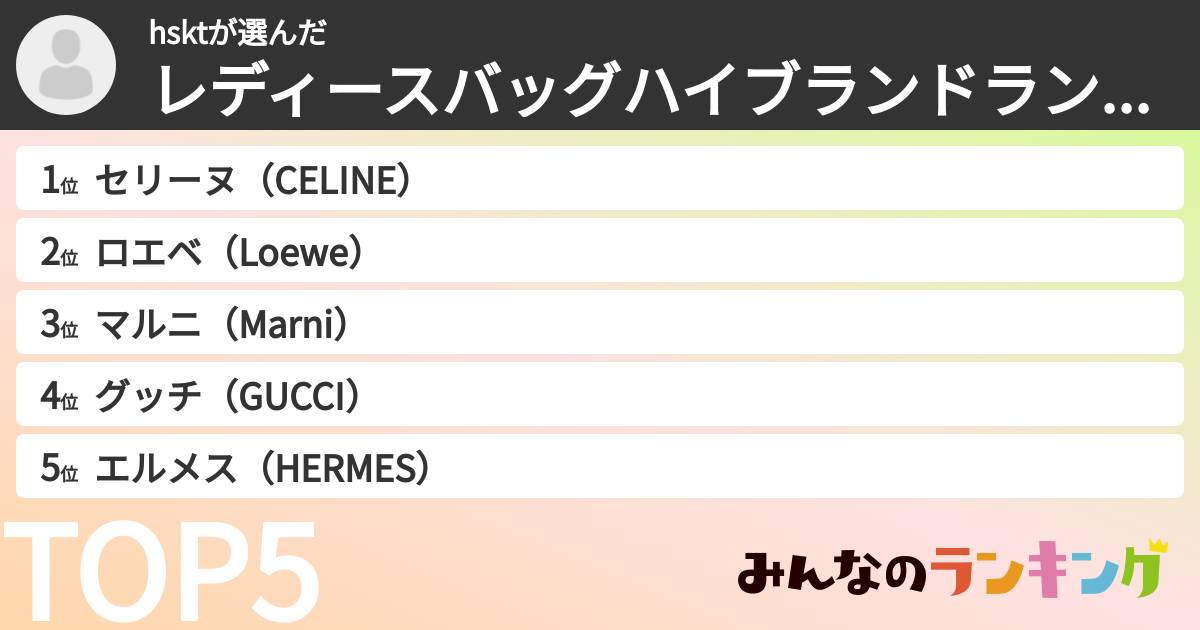 hsktさんの「レディースバッグのハイブランドランキング」