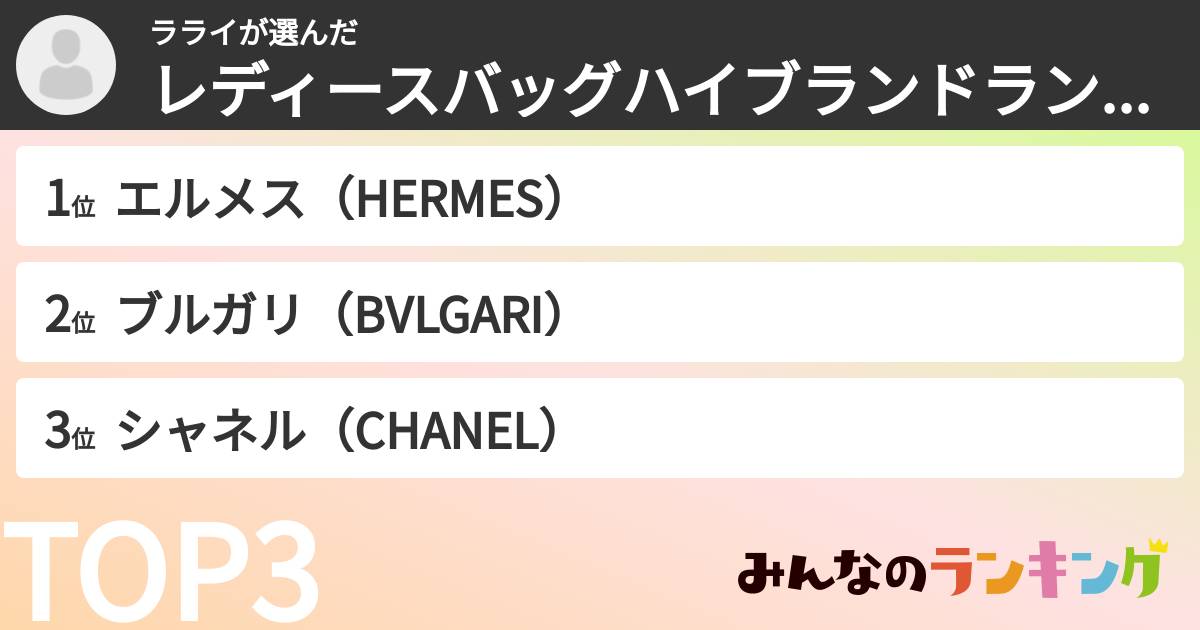 ラライさんの「レディースバッグのハイブランドランキング」