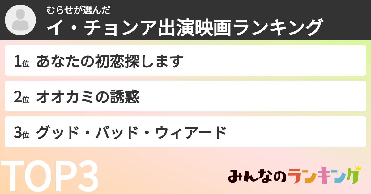 むらせさんの「イ・チョンア出演映画ランキング」