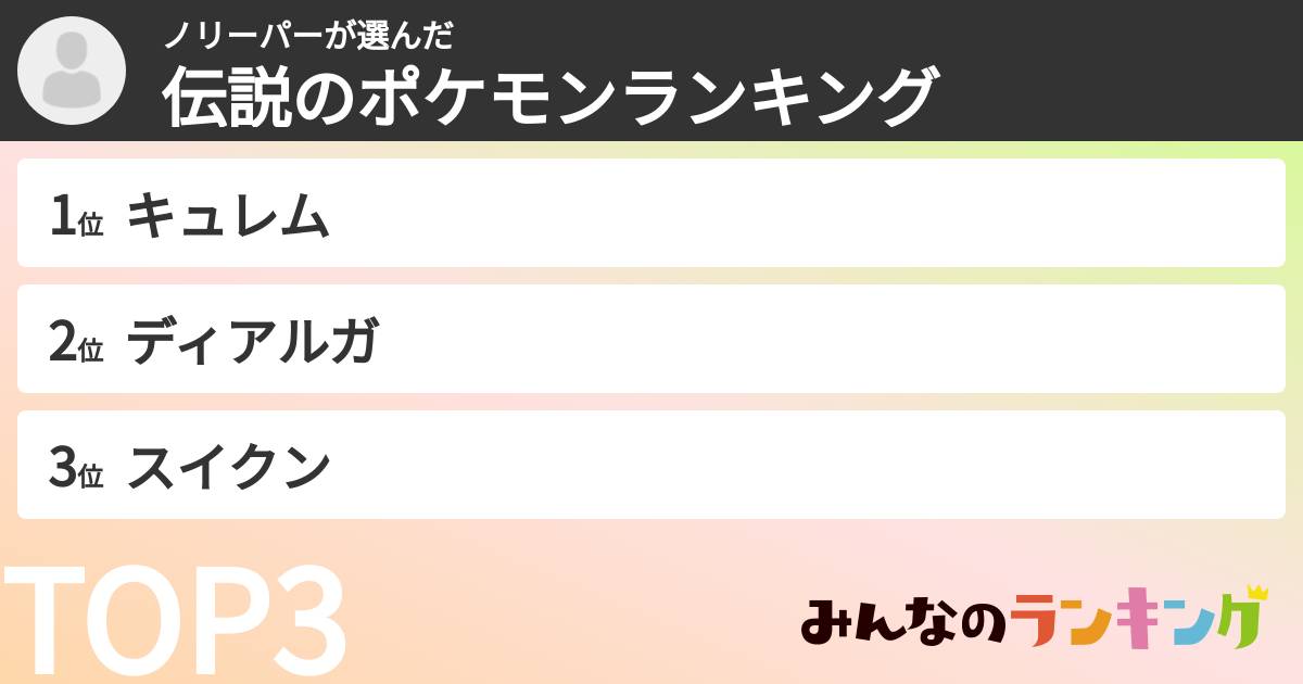 ノリーパーさんの「伝説のポケモンランキング」