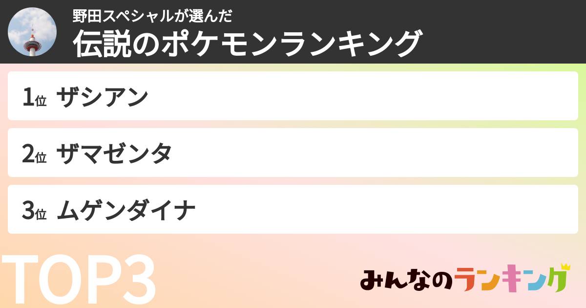 野田スペシャルさんの「伝説のポケモンランキング」