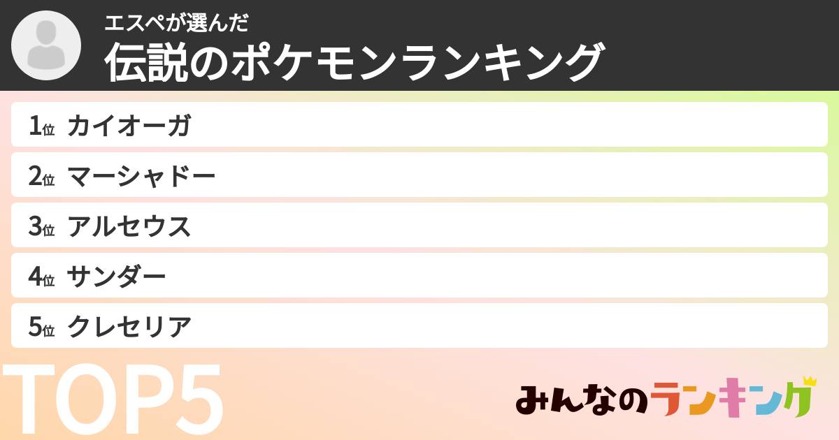 エスペさんの「伝説のポケモンランキング」