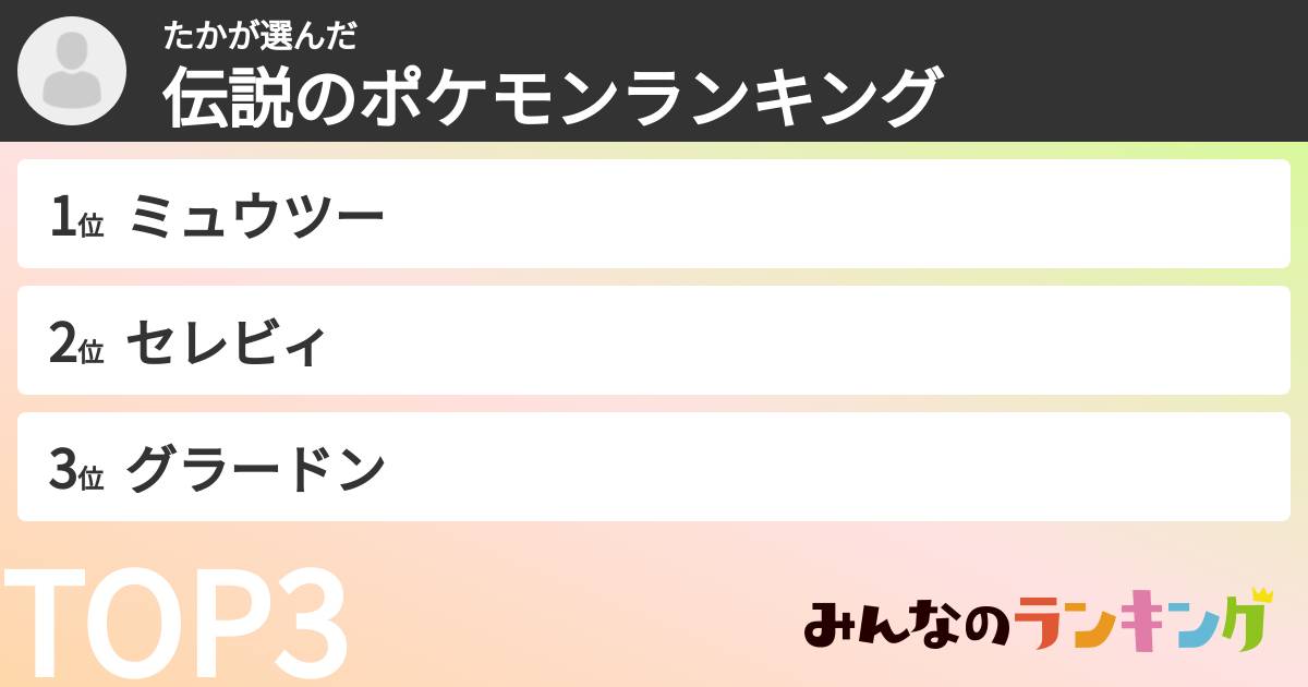 たかさんの「伝説のポケモンランキング」