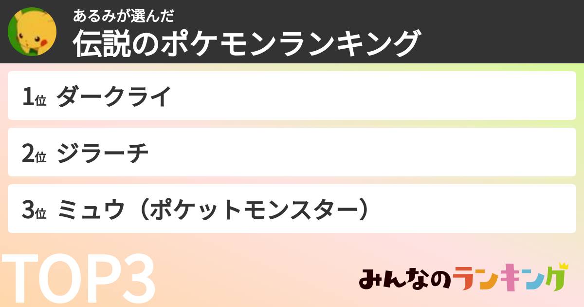 あるみさんの「伝説のポケモンランキング」