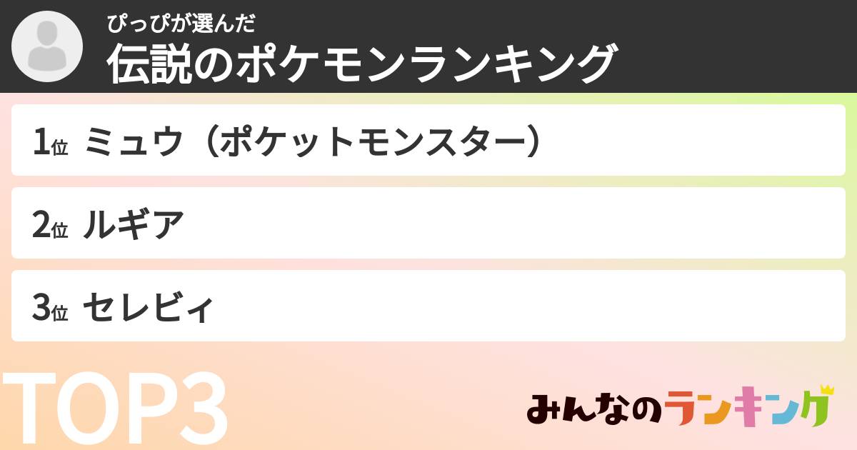 ぴっぴさんの「伝説のポケモンランキング」