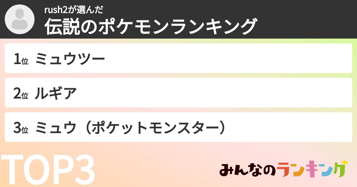rush2さんの「伝説のポケモンランキング」