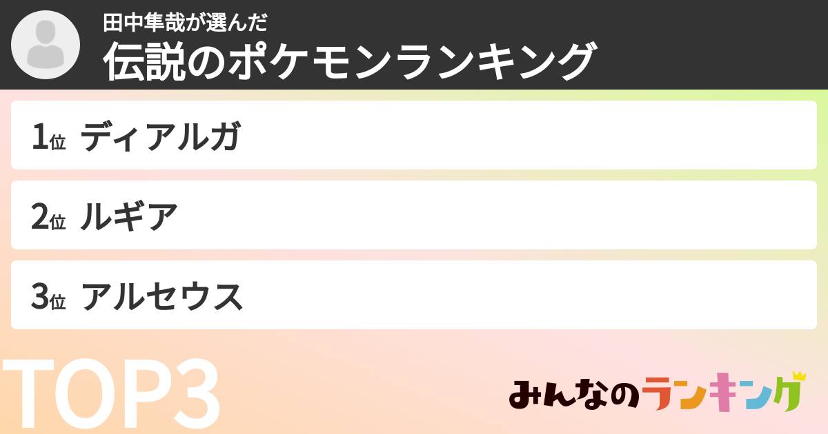 田中隼哉さんの「伝説のポケモンランキング」