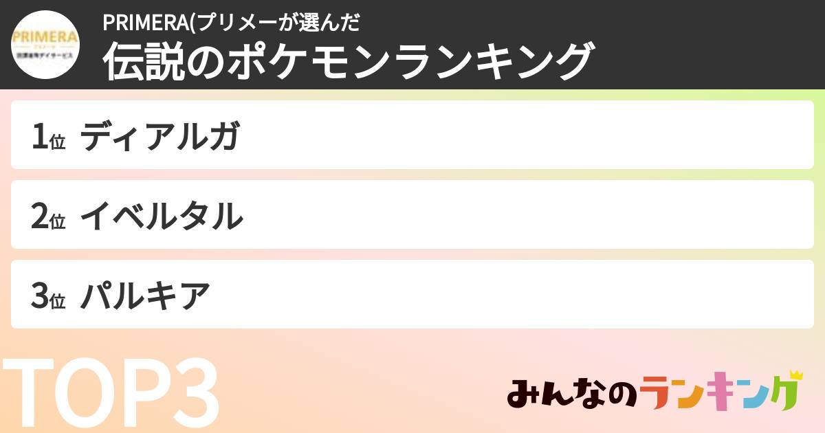 PRIMERA(プリメーさんの「伝説のポケモンランキング」