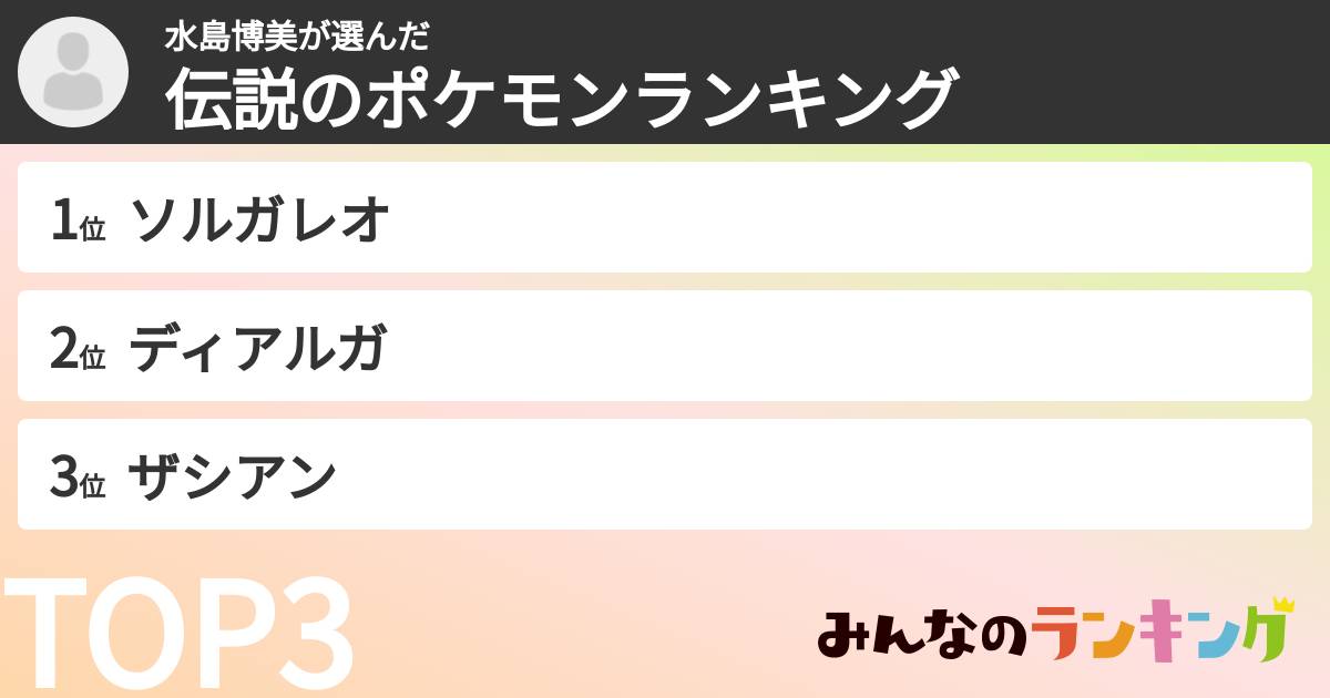 水島博美さんの「伝説のポケモンランキング」