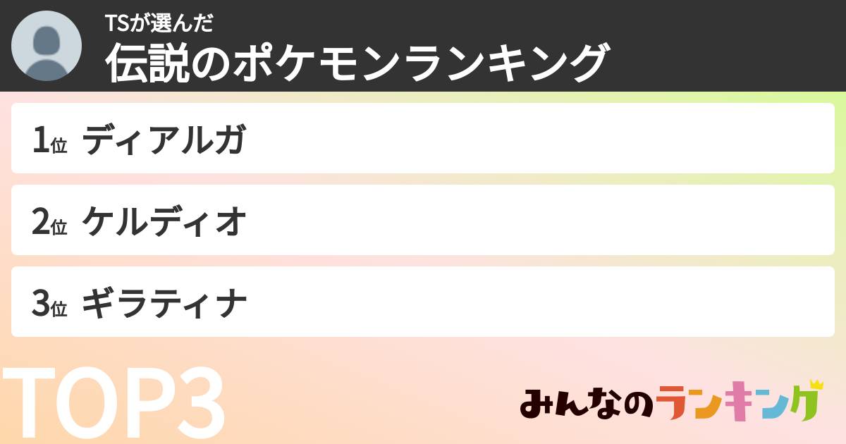 TSさんの「伝説のポケモンランキング」