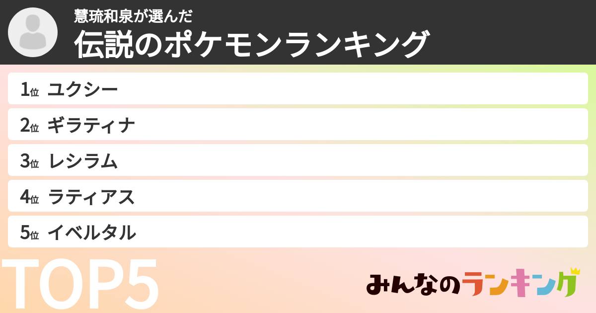 慧琉和泉さんの「伝説のポケモンランキング」
