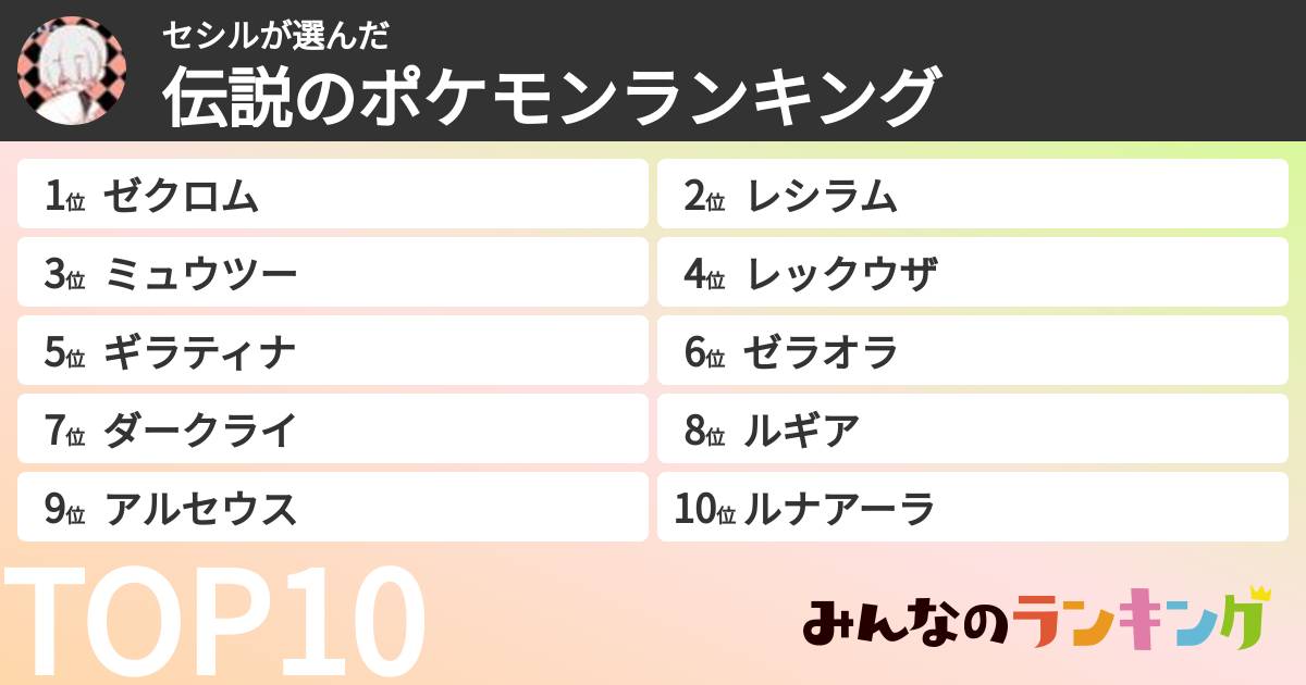 セシルさんの「伝説のポケモンランキング」