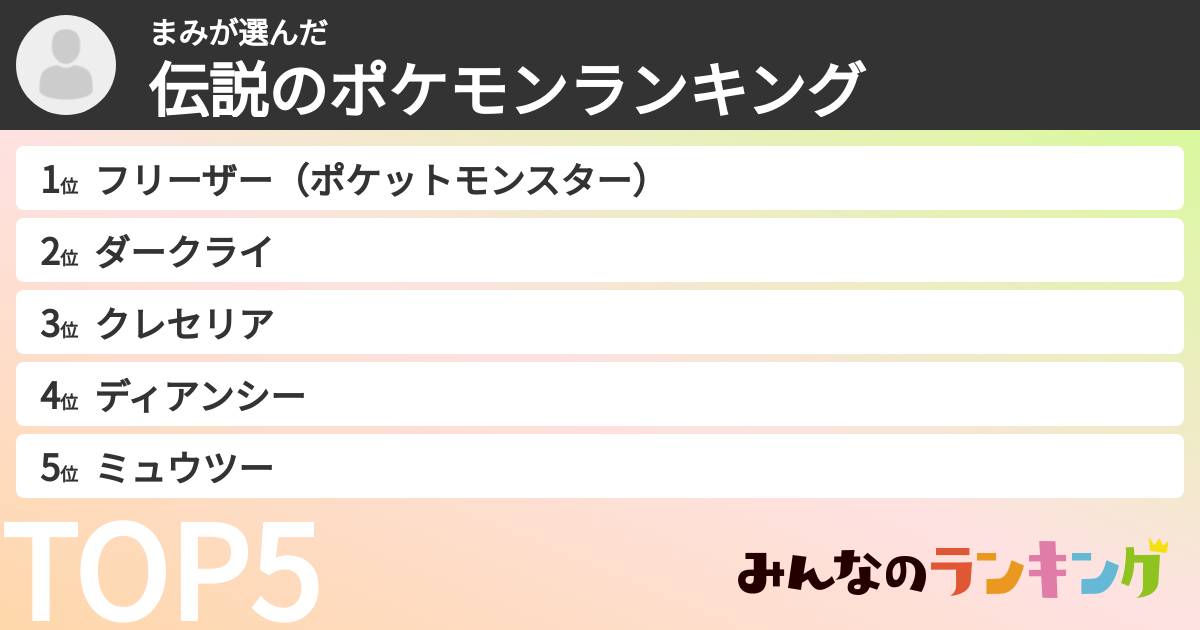まみさんの「伝説のポケモンランキング」