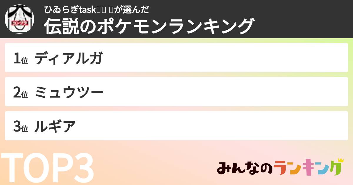 ひゐらぎtask🔞😱 🐼さんの「伝説のポケモンランキング」