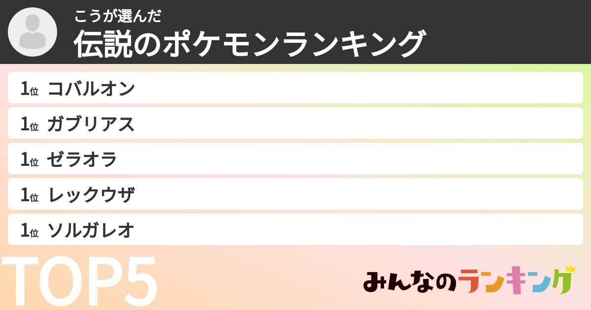 こうさんの「伝説のポケモンランキング」