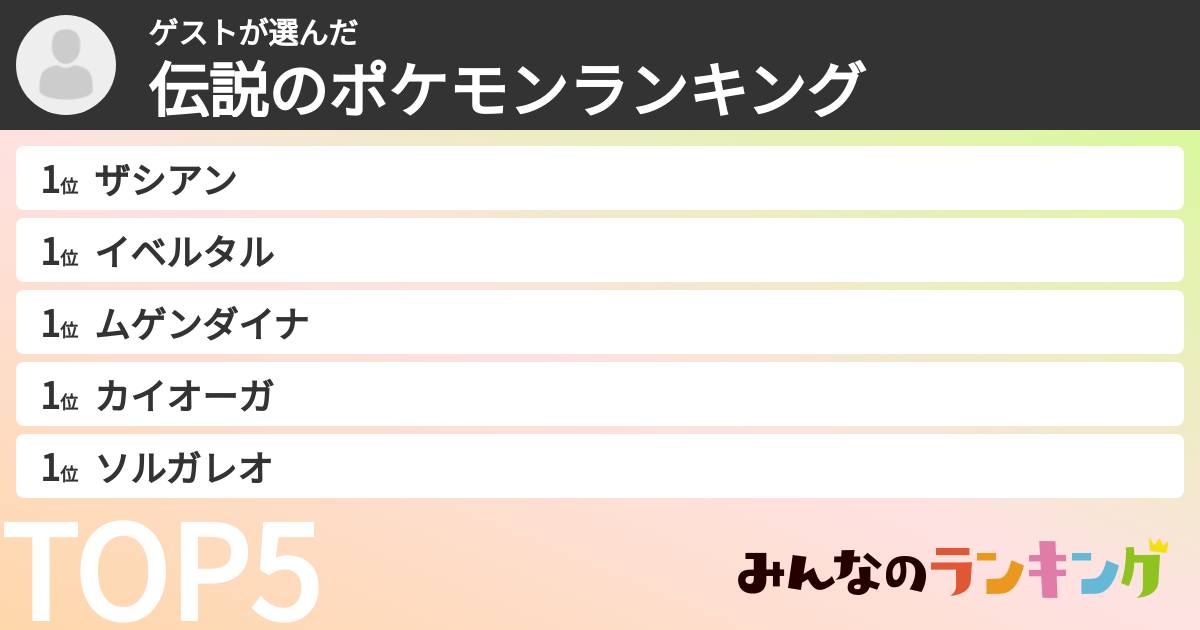 ゲストさんの「伝説のポケモンランキング」