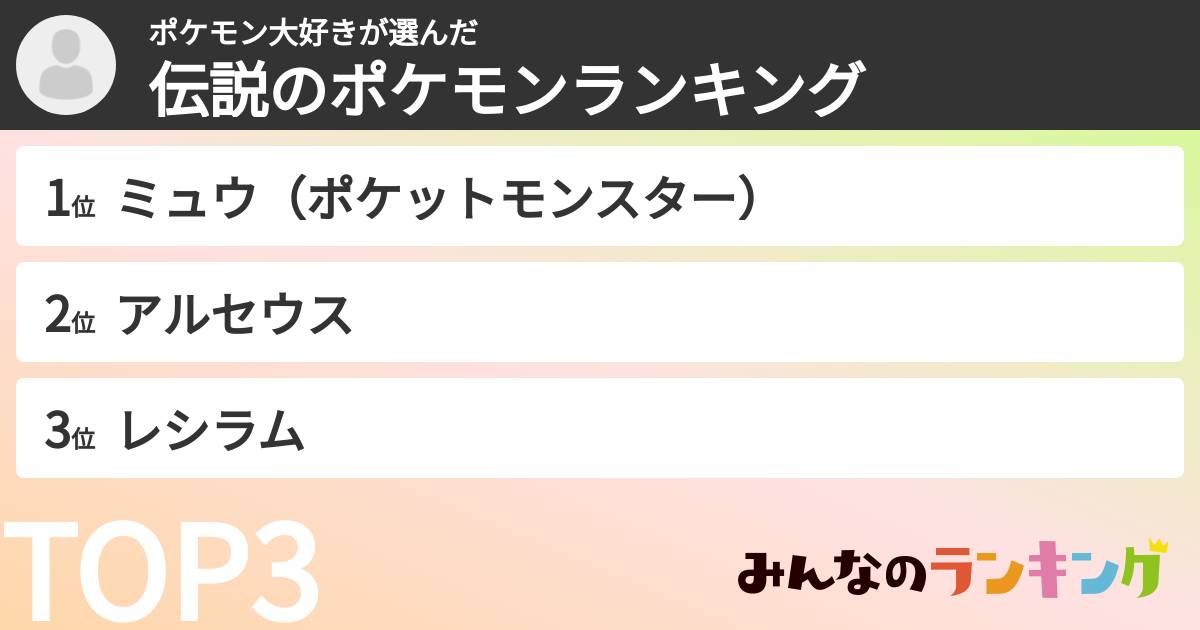ポケモン大好きさんの「伝説のポケモンランキング」