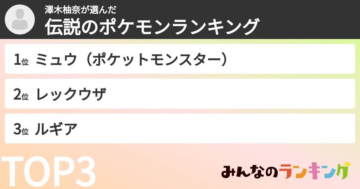澤木柚奈さんの「伝説のポケモンランキング」