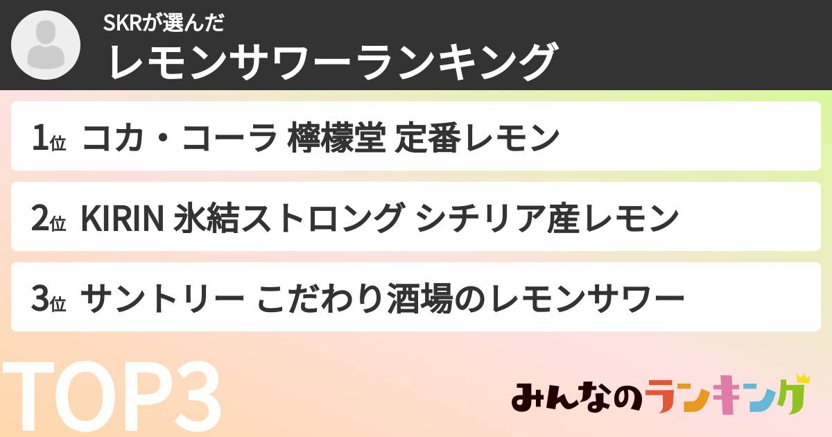 SKRさんの「レモンサワーランキング」