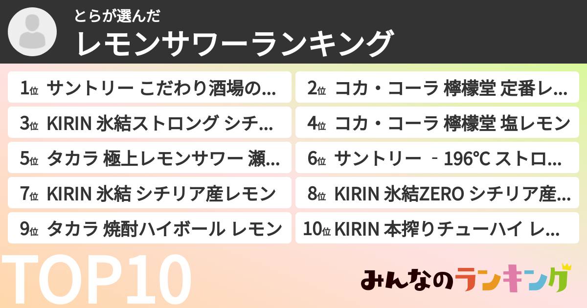 とらさんの「レモンサワーランキング」