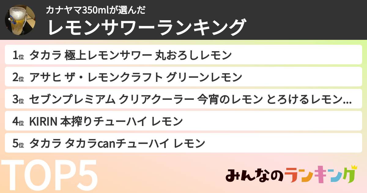 カナヤマ350mlさんの「レモンサワーランキング」