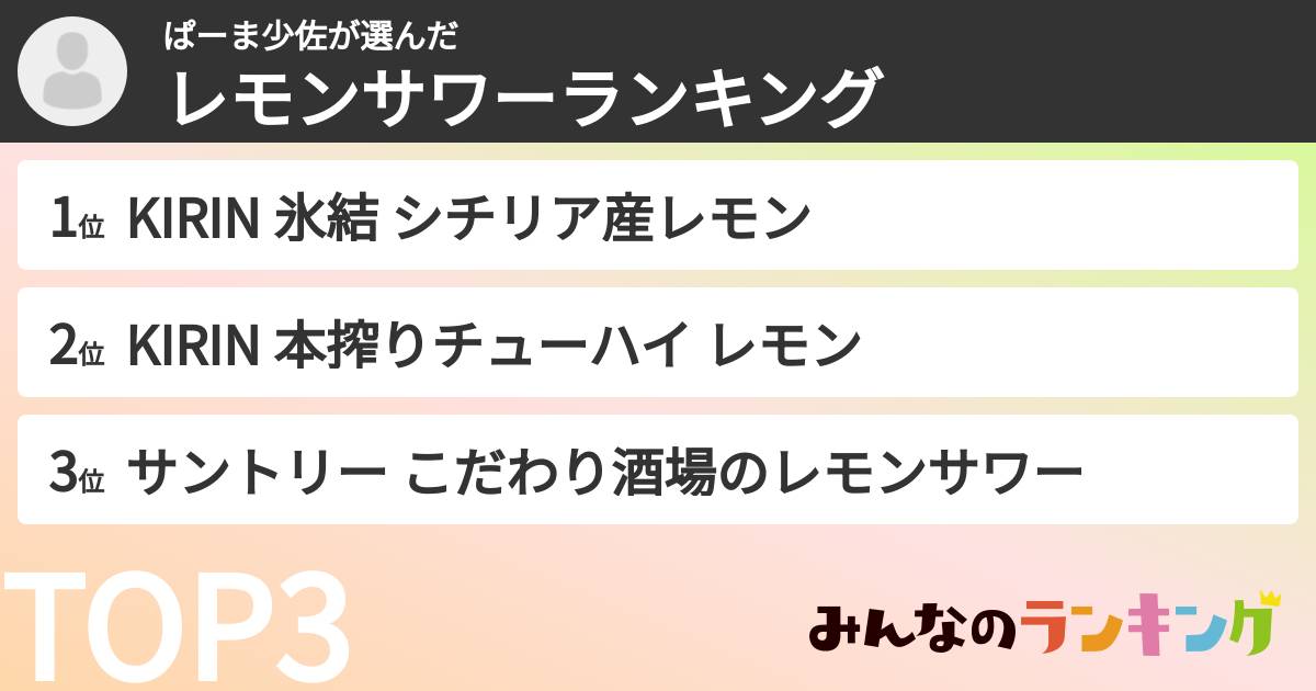 ぱーま少佐さんの「レモンサワーランキング」