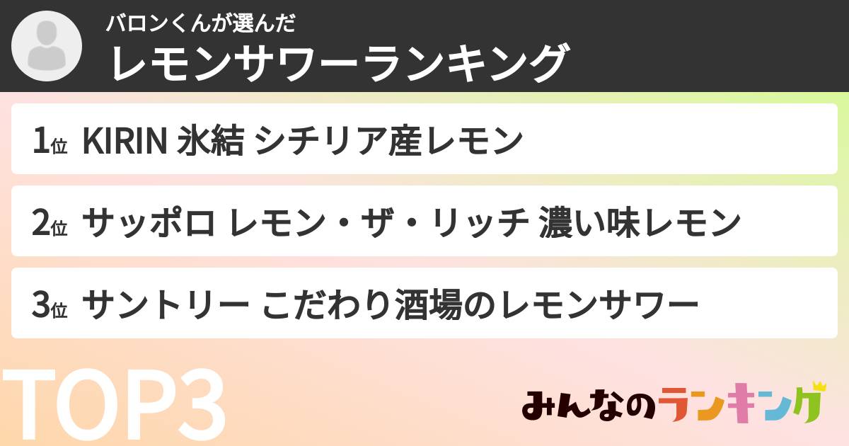 バロンくんさんの「レモンサワーランキング」