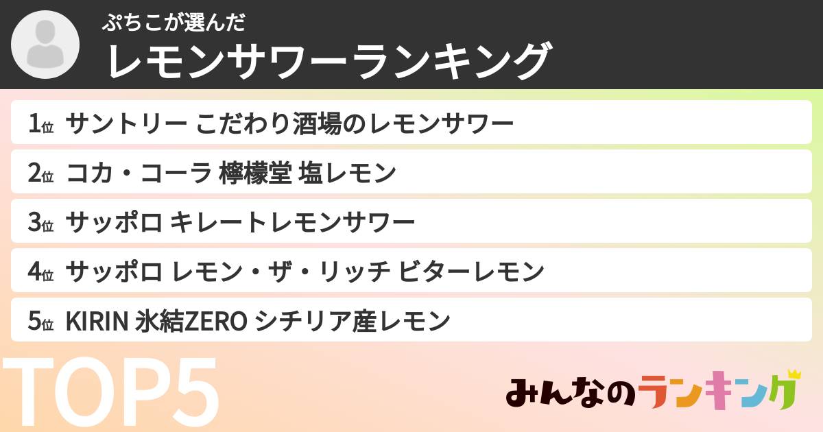 ぷちこさんの「レモンサワーランキング」