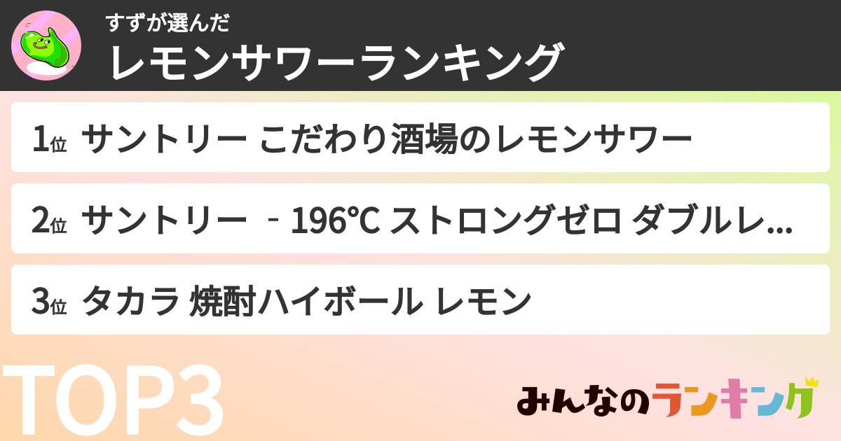 すずさんの「レモンサワーランキング」