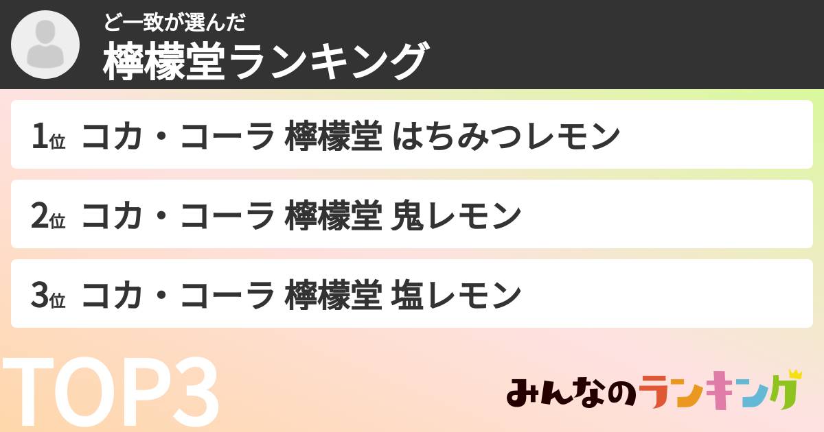 ど一致さんの「檸檬堂ランキング」