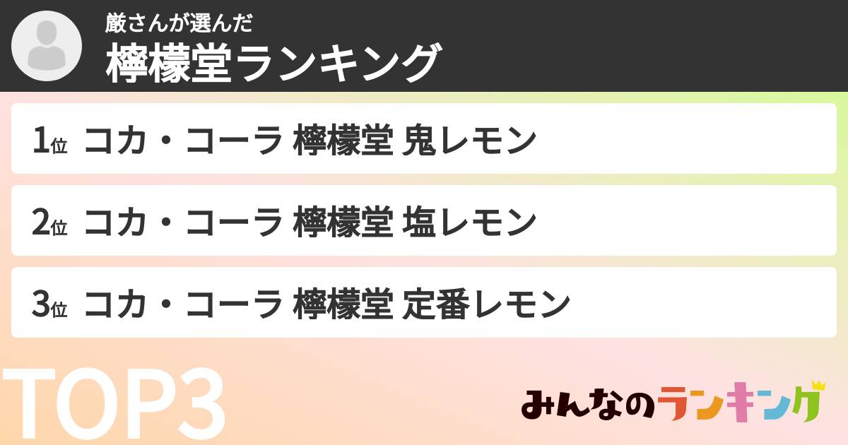 厳さんさんの「檸檬堂ランキング」