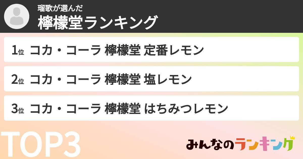 瑠歌さんの「檸檬堂ランキング」