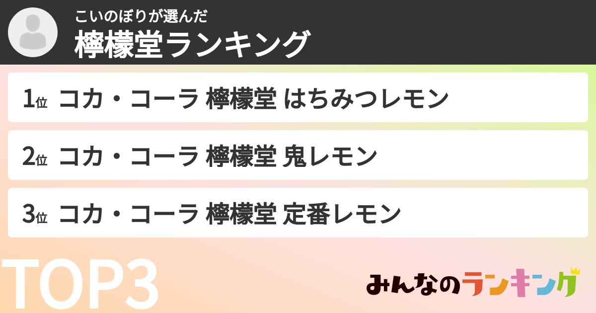 こいのぼりさんの「檸檬堂ランキング」