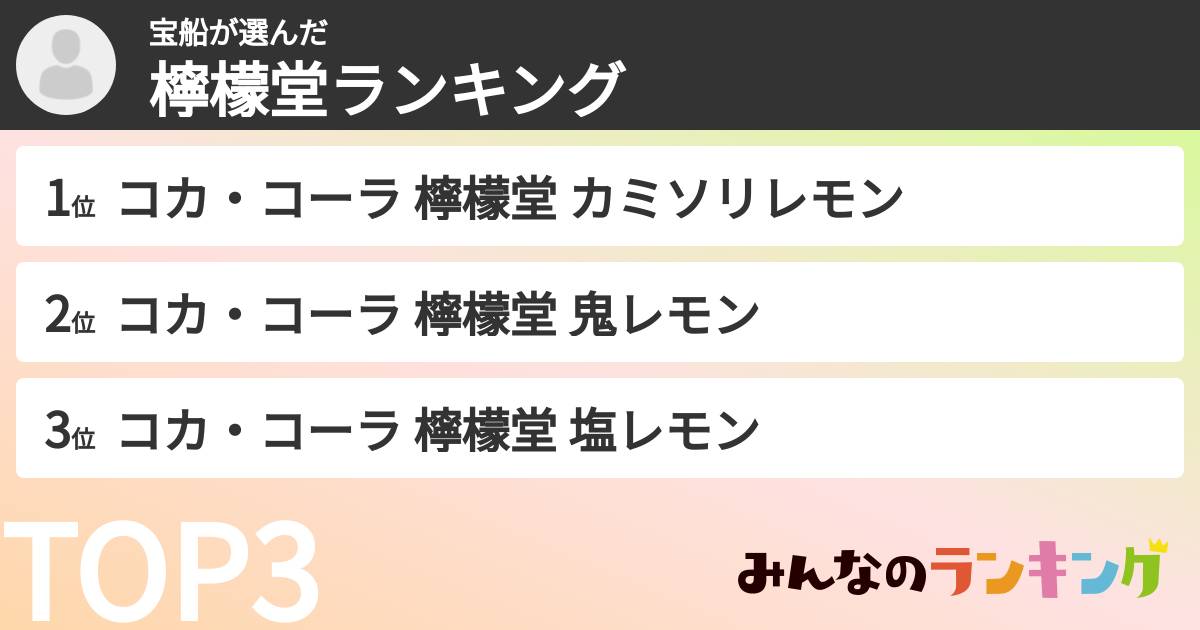 宝船さんの「檸檬堂ランキング」