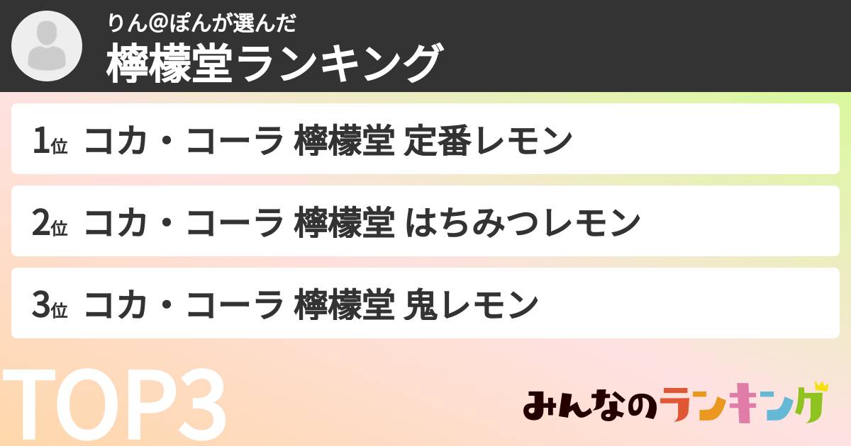 りん＠ぽんさんの「檸檬堂ランキング」