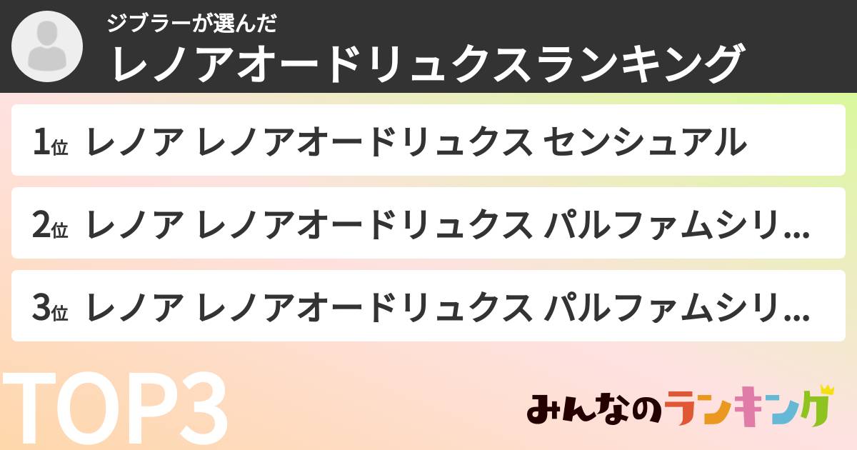 ジブラーさんの「レノアオードリュクスランキング」