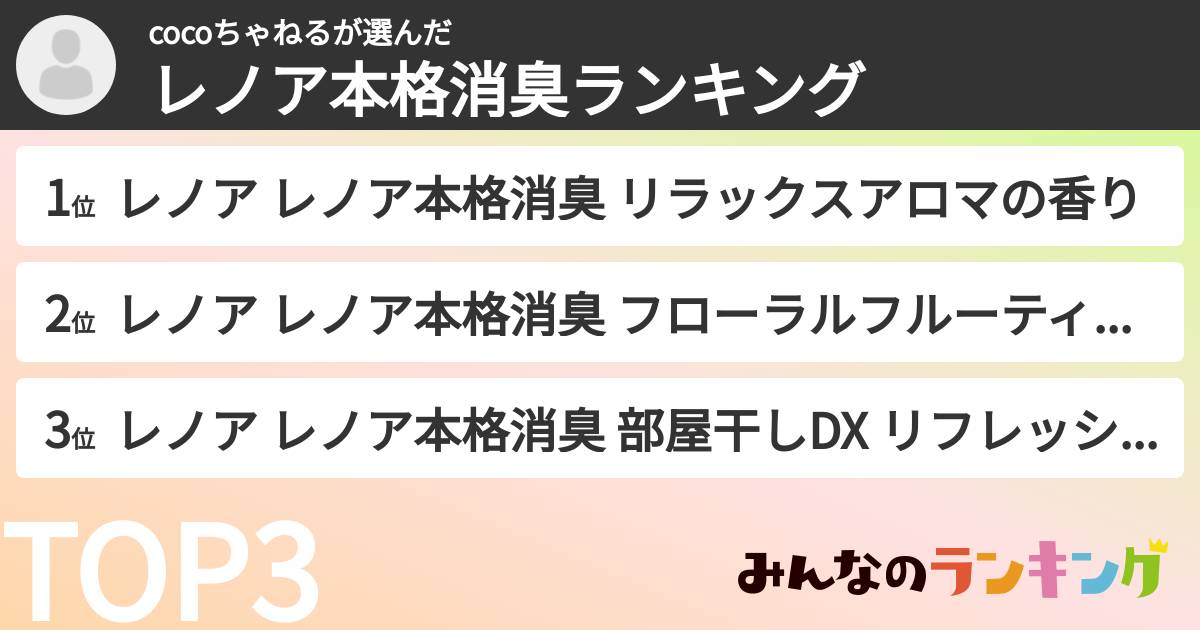 cocoちゃねるさんの「レノア本格消臭ランキング」