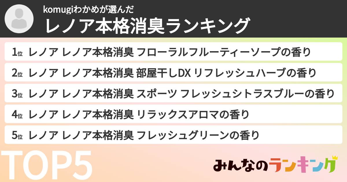komugiわかめさんの「レノア本格消臭ランキング」