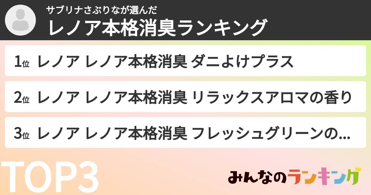 サブリナさぶりなさんの「レノア本格消臭ランキング」